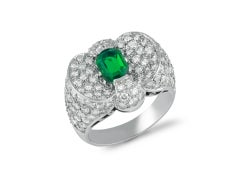 Colombian emerald and diamond cocktail ring, circa 1950