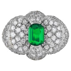 Kolumbianischer Smaragd- und Diamant-Cocktailring, um 1950