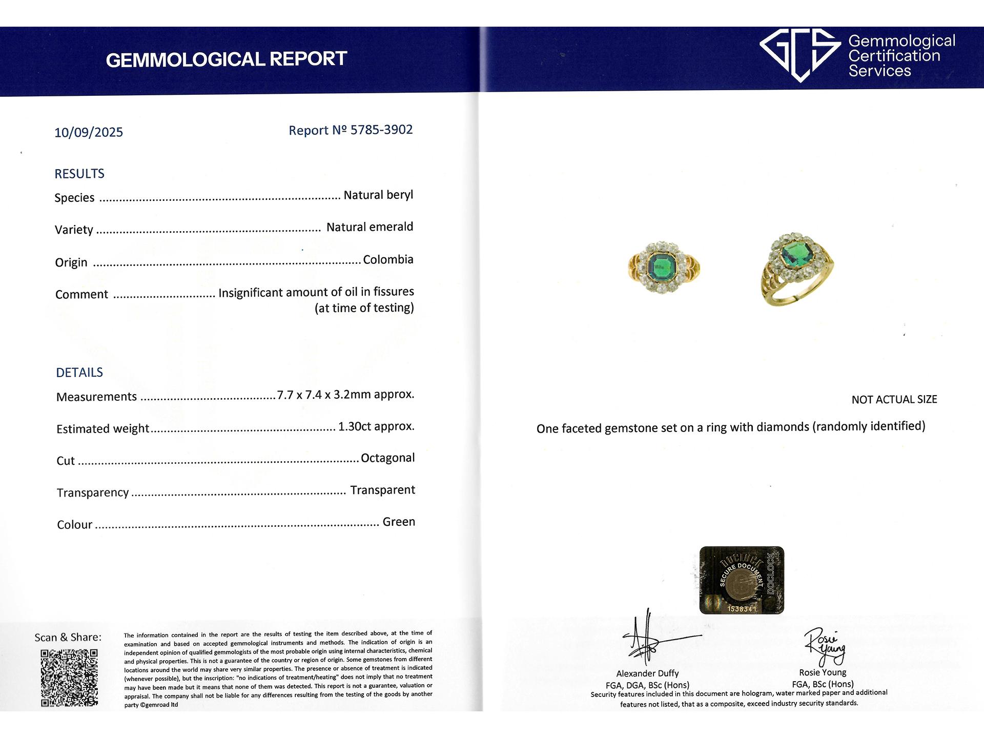 Taille coussin antique Bague à couronne en émeraude et diamants de Colombie, vers 1870. en vente