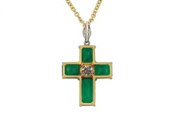 Colombian emerald and diamond cross pendant, circa 1970