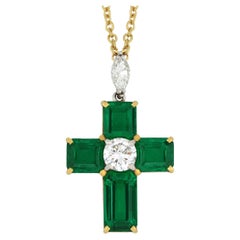 Retro Colombian emerald and diamond cross pendant, circa 1970