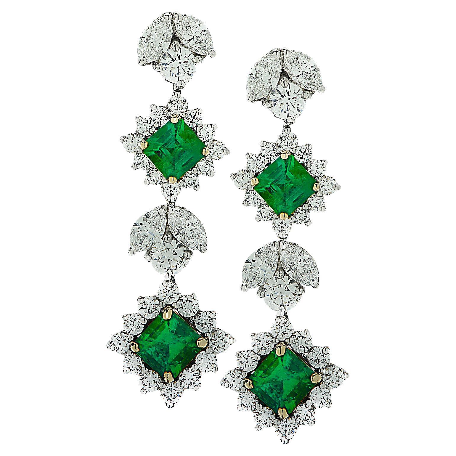 Colombian Emerald and Diamond Dangle Earrings