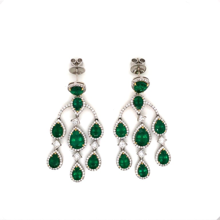 Colombian Emerald and Diamond Dangling Earrings in 18 Karat Gold For ...