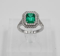 Colombian Emerald and Diamond Double Halo Ring, GRS certified