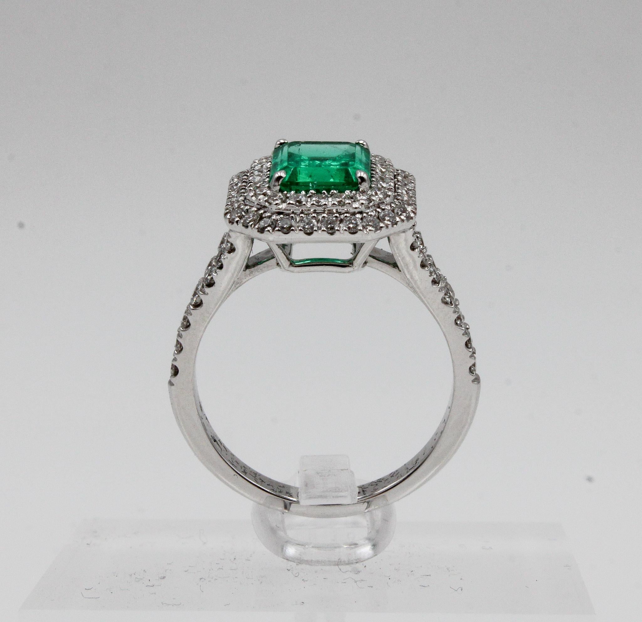 Anello con smeraldo colombiano e diamante a doppio anello, certificato GRS In condizioni Nuovo in vendita a Roma, IT