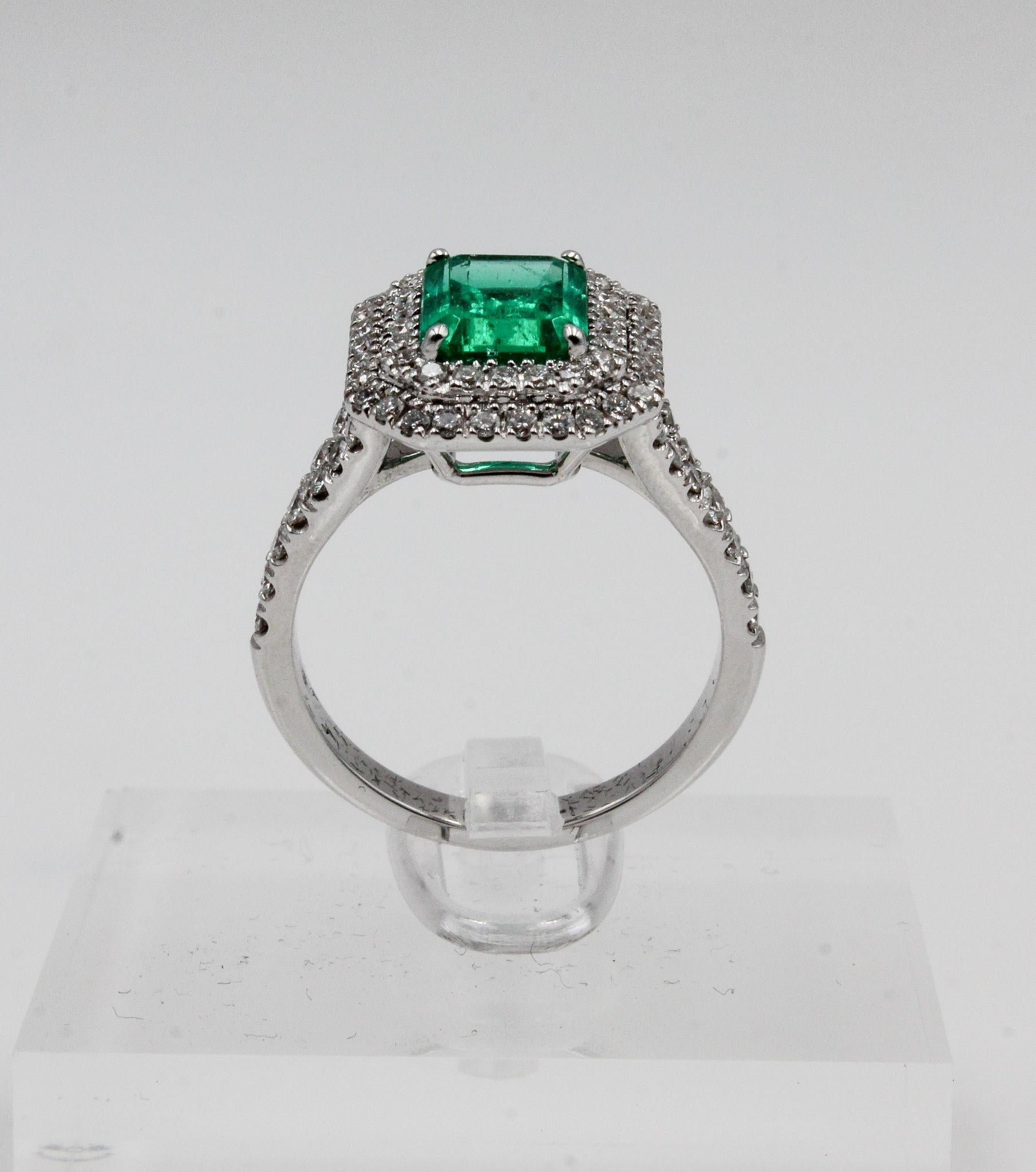 Anello con smeraldo colombiano e diamante a doppio anello, certificato GRS in vendita 4