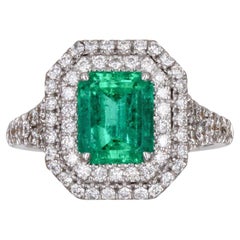 Colombian Emerald and Diamond Double Halo Ring, GRS certified