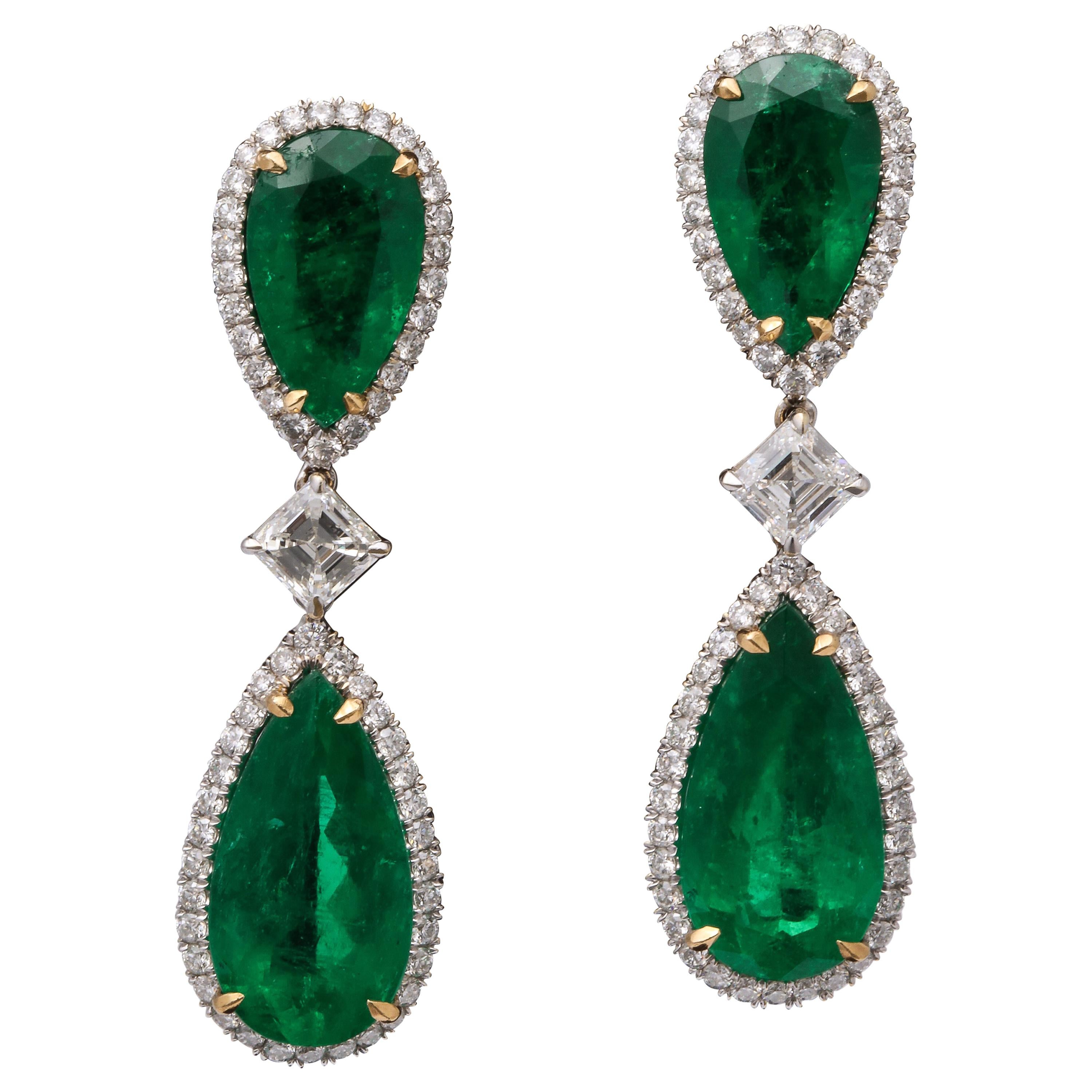 Colombian Emerald and Diamond Drop Earrings