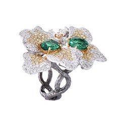 Laviere Colombian Emerald and Diamond Duo Flower Ring