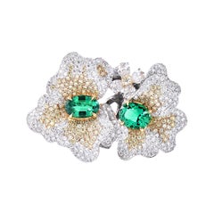 Laviere Colombian Emerald and Diamond Duo Flower Ring