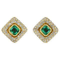 Vintage Colombian emerald and diamond earrings, French, circa 1970