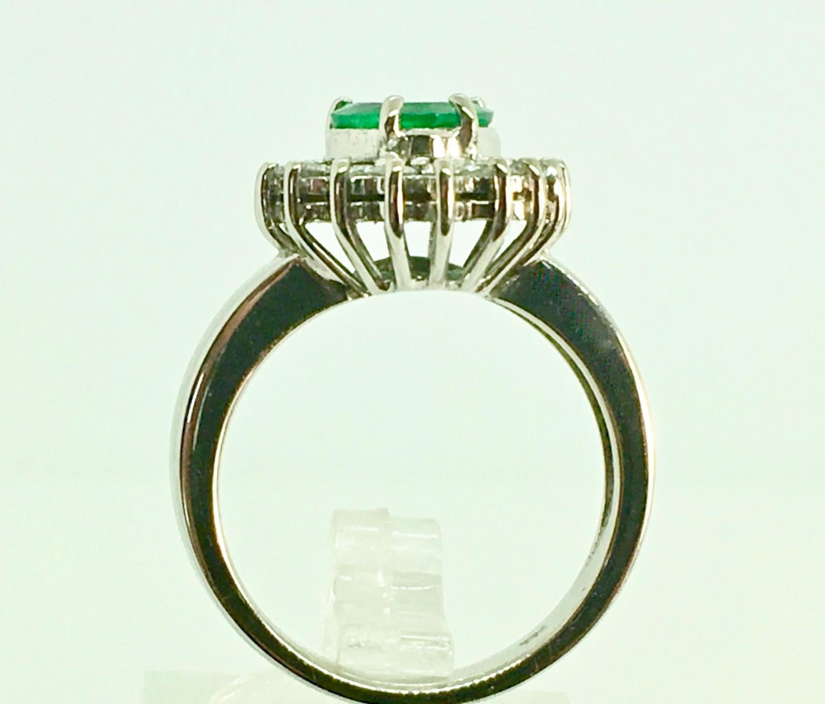 Emerald Cut Colombian Emerald and Diamond Engagement Ring 18 Karat Gold