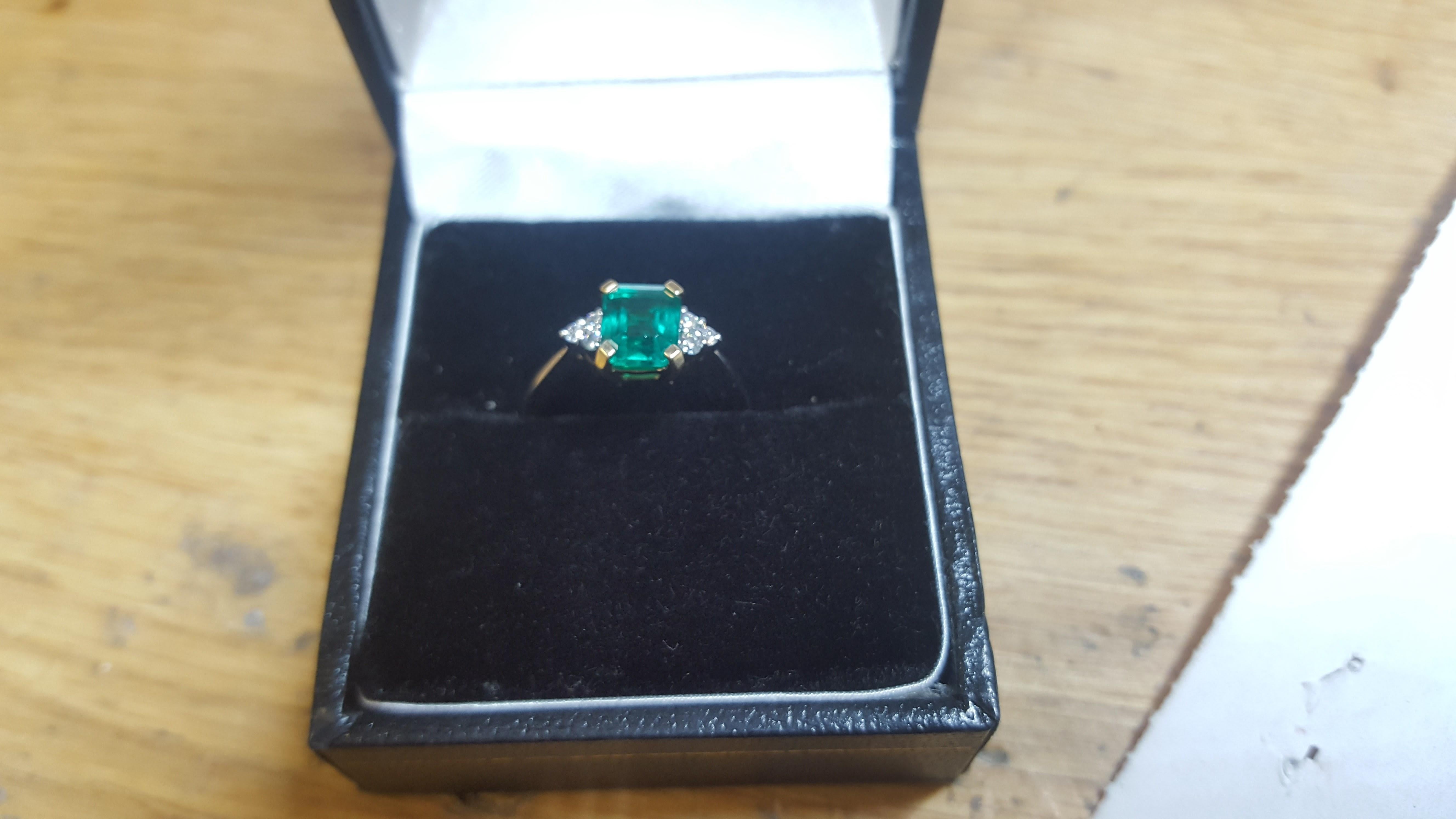 This is a recent example of a hand crafted 1 carat, Muzo Colombian emerald and diamond engagement ring set in platinum 950.  This is perfect as a special cocktail ring gift or for a proposal.

We can create bespoke pieces such as this in