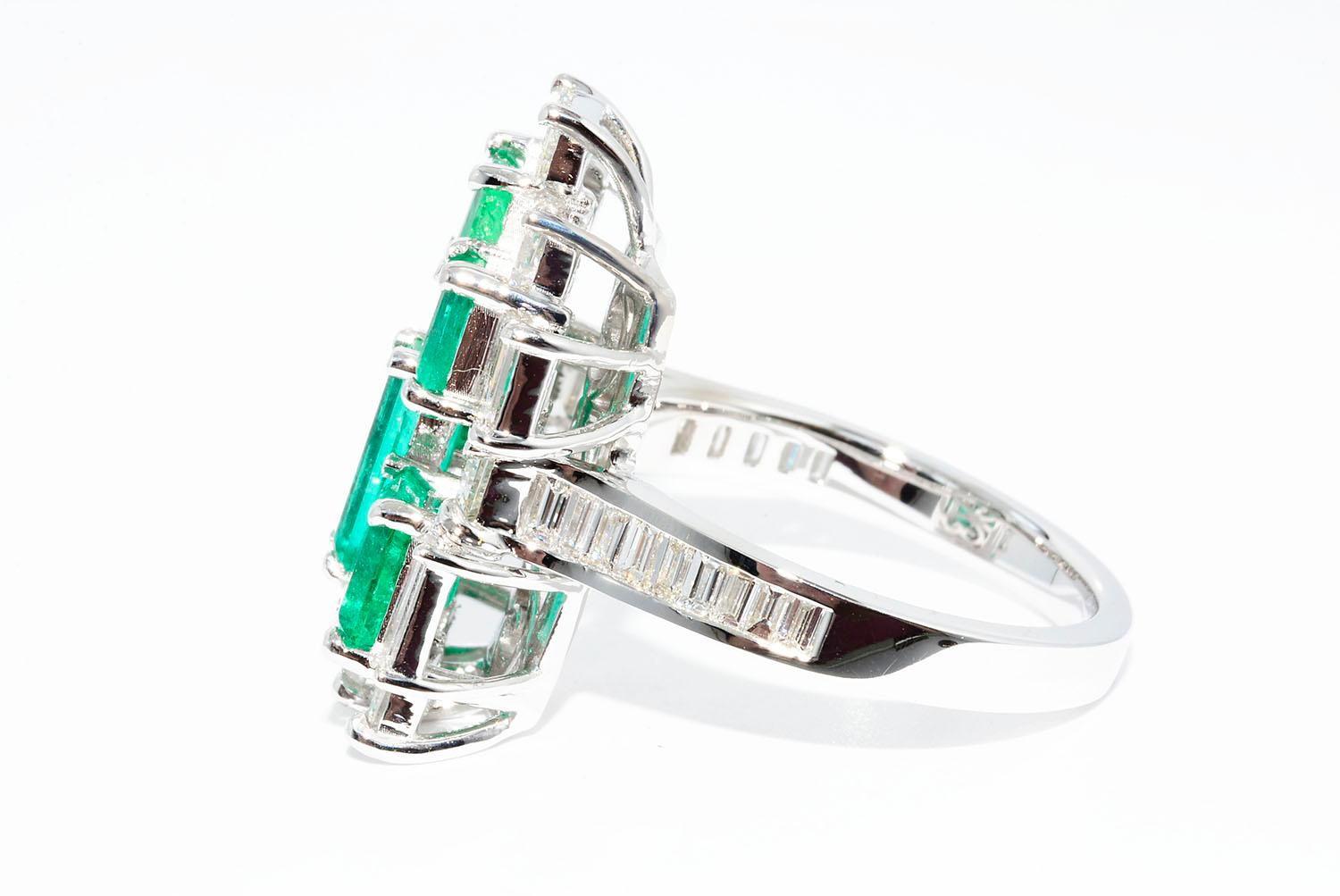 Emerald Cut Colombian Emerald and Diamond Modern Cocktail Ring
