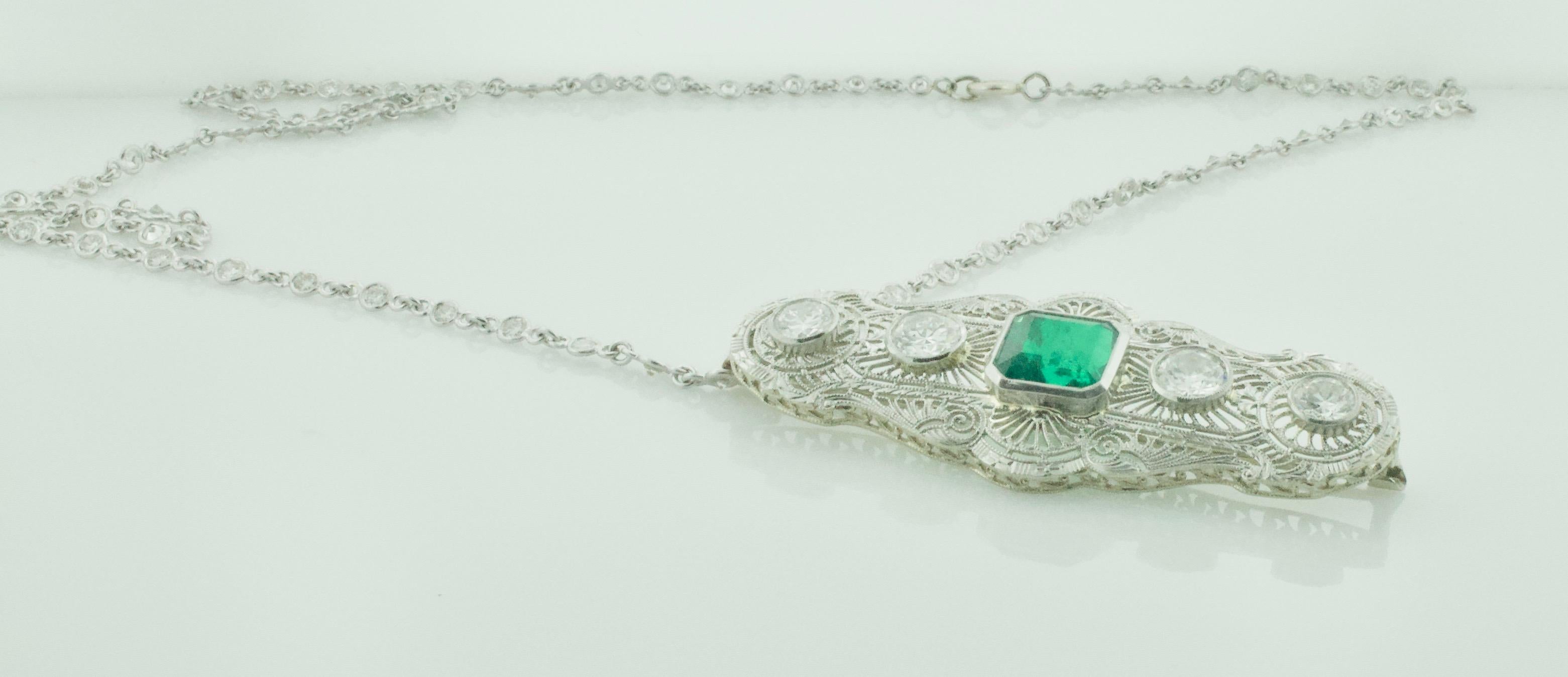 Kolumbianischer Smaragd und Diamant Halskette / Brosche ca. 1920er Jahre GIA zertifiziert im Angebot 3