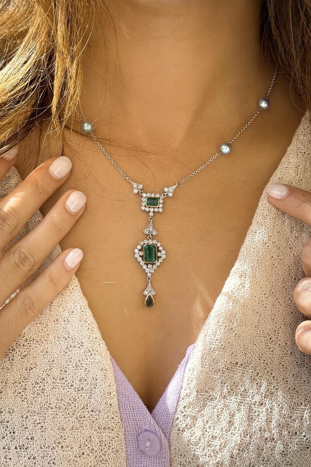 Artisan Colombian Emerald and Diamond Necklace For Sale