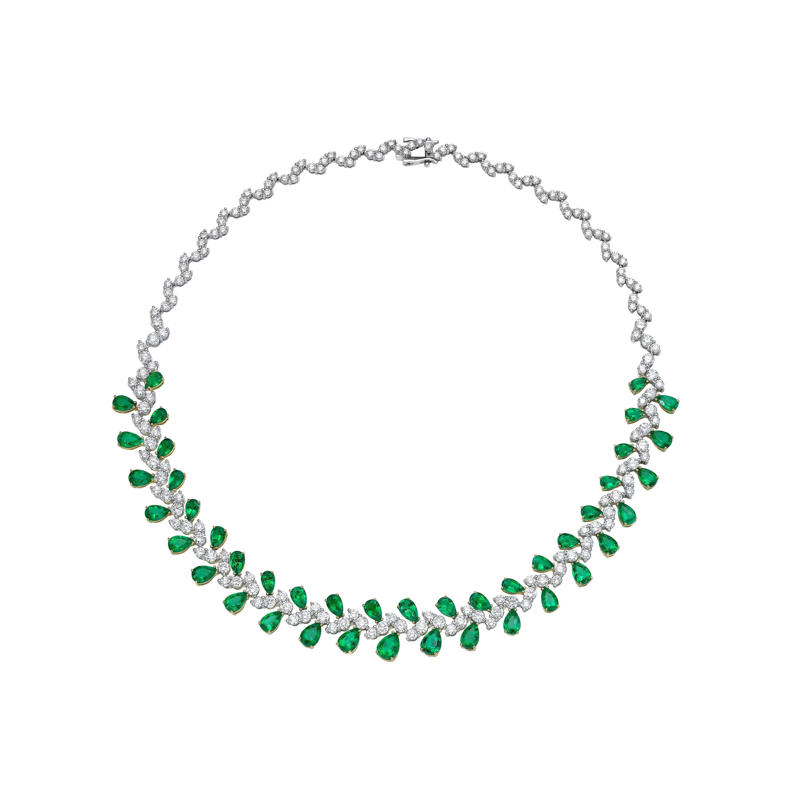 Colombian Emerald and Diamond Necklace in 18 Karat White Gold