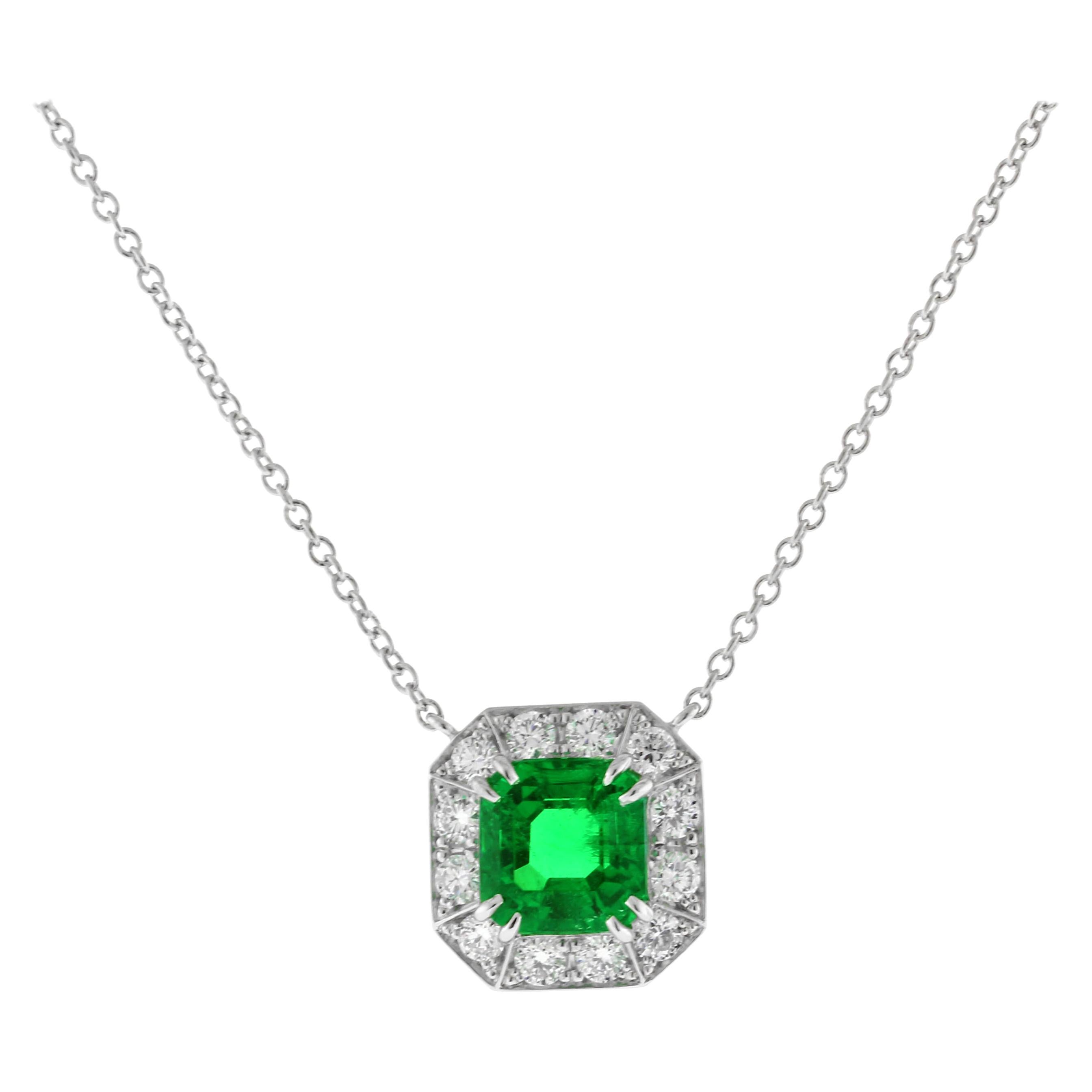 Colombian Emerald and Diamond Pendant, by Pampillonia Jewelers For Sale