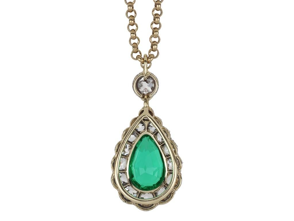 Colombian Emerald and Diamond Pendant, circa 1880 In Good Condition In London, GB