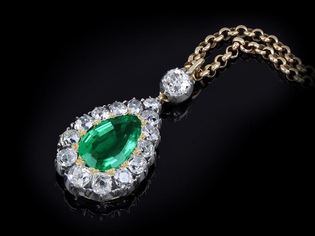 Colombian Emerald and Diamond Pendant, circa 1880 1