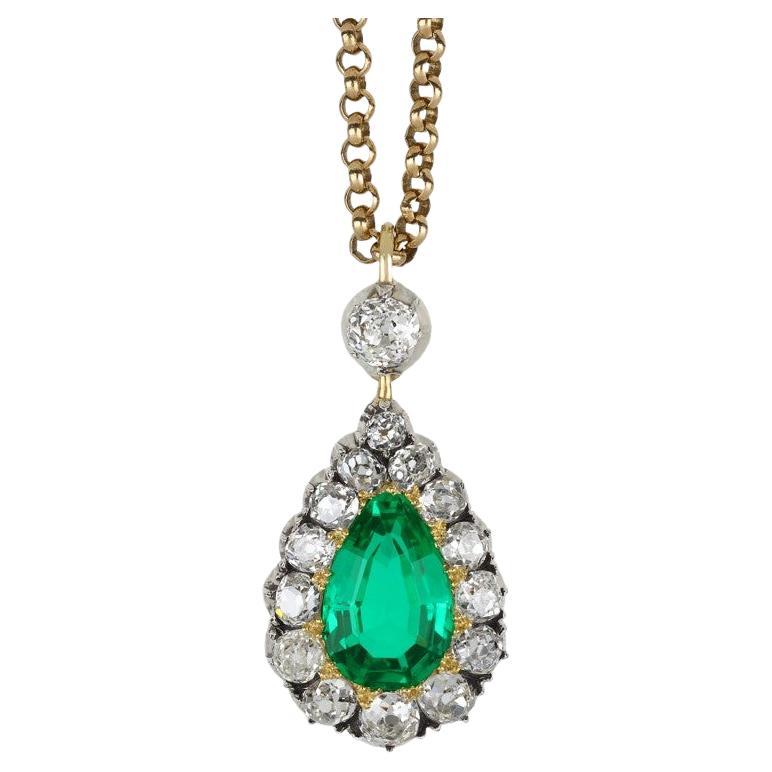 Colombian Emerald and Diamond Pendant, circa 1880