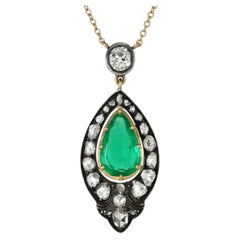 Colombian emerald and diamond pendant, circa 1880.