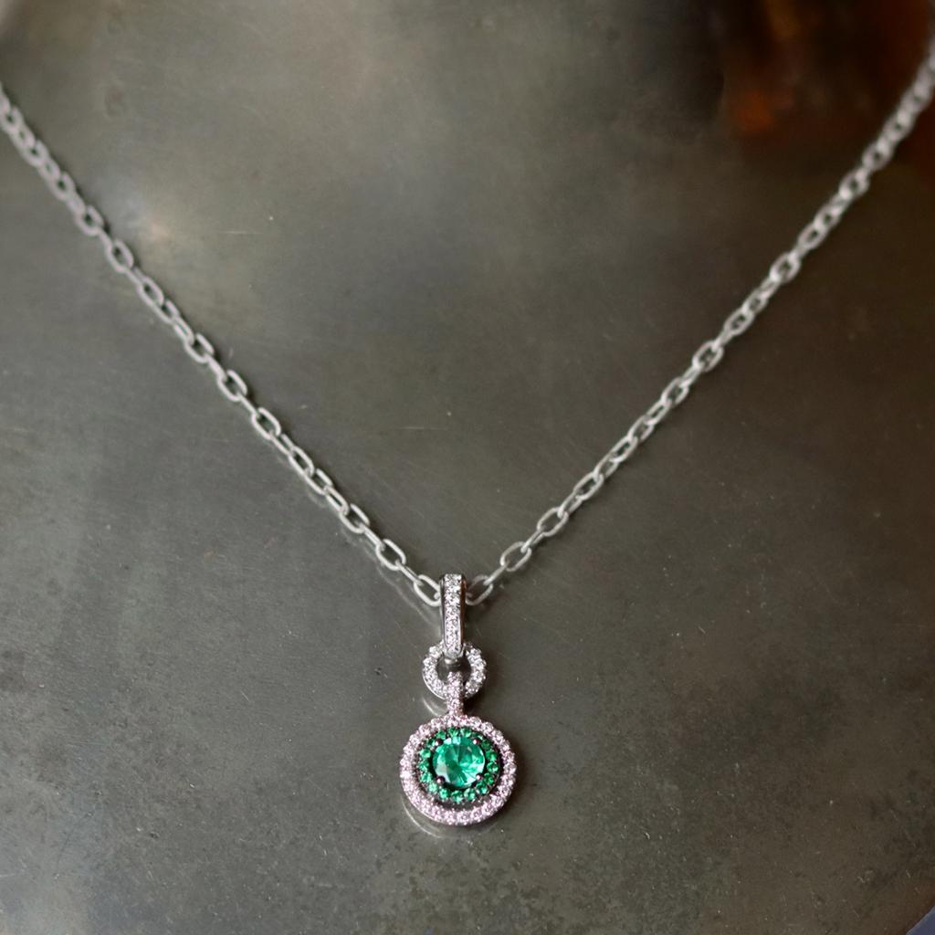 Contemporary Colombian Emerald and Diamond Pendant Enhancer Bail & Matte Finish Necklace