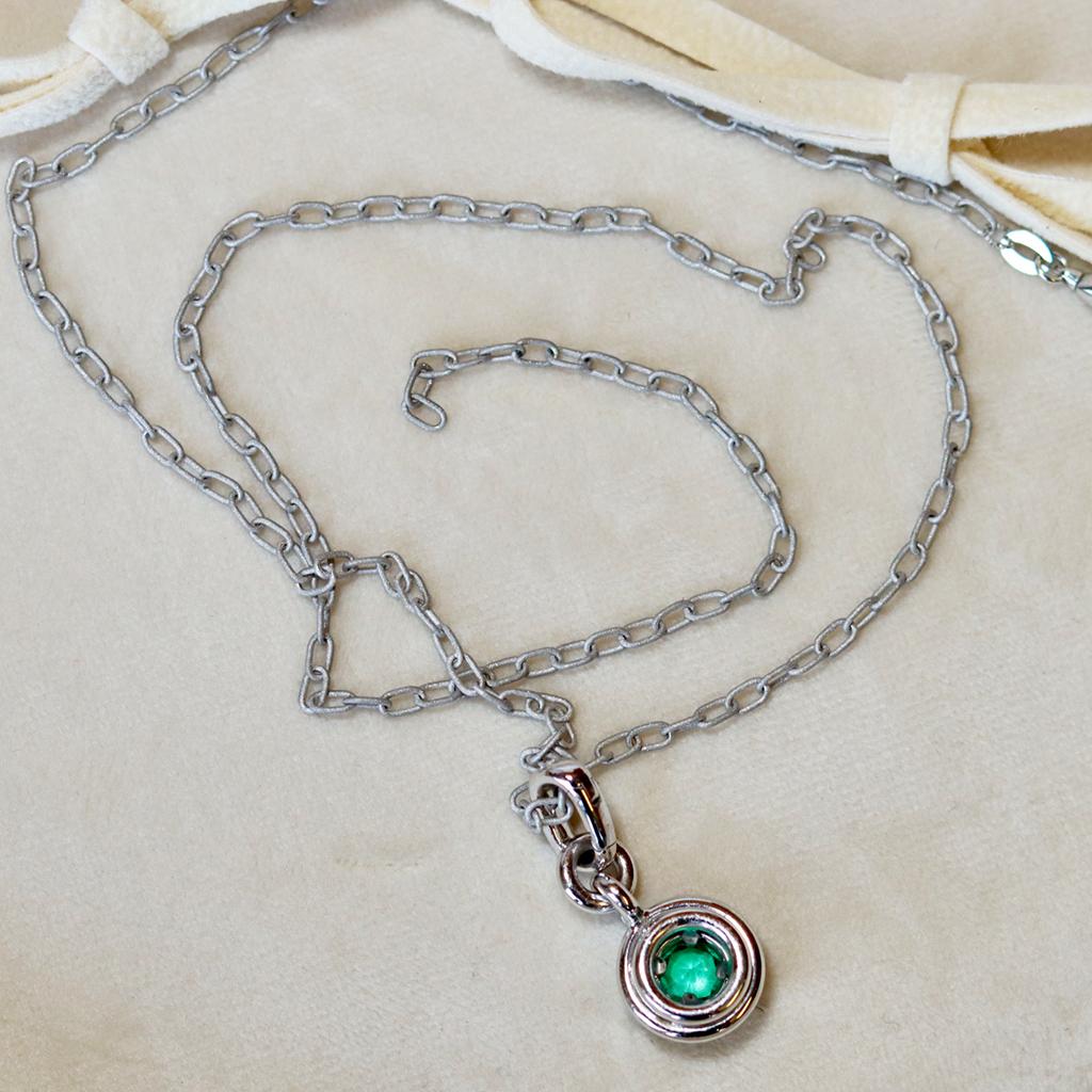 Women's Colombian Emerald and Diamond Pendant Enhancer Bail & Matte Finish Necklace