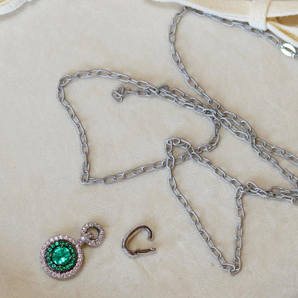 Colombian Emerald and Diamond Pendant Enhancer Bail & Matte Finish Necklace 1
