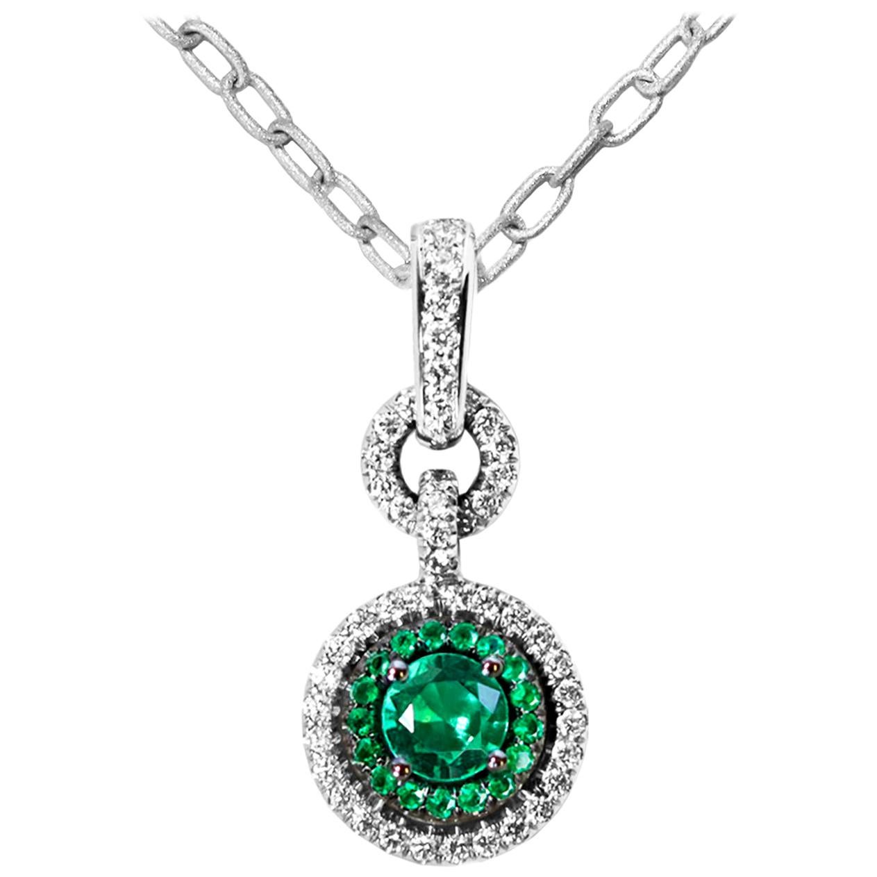 Colombian Emerald and Diamond Pendant Enhancer Bail & Matte Finish Necklace