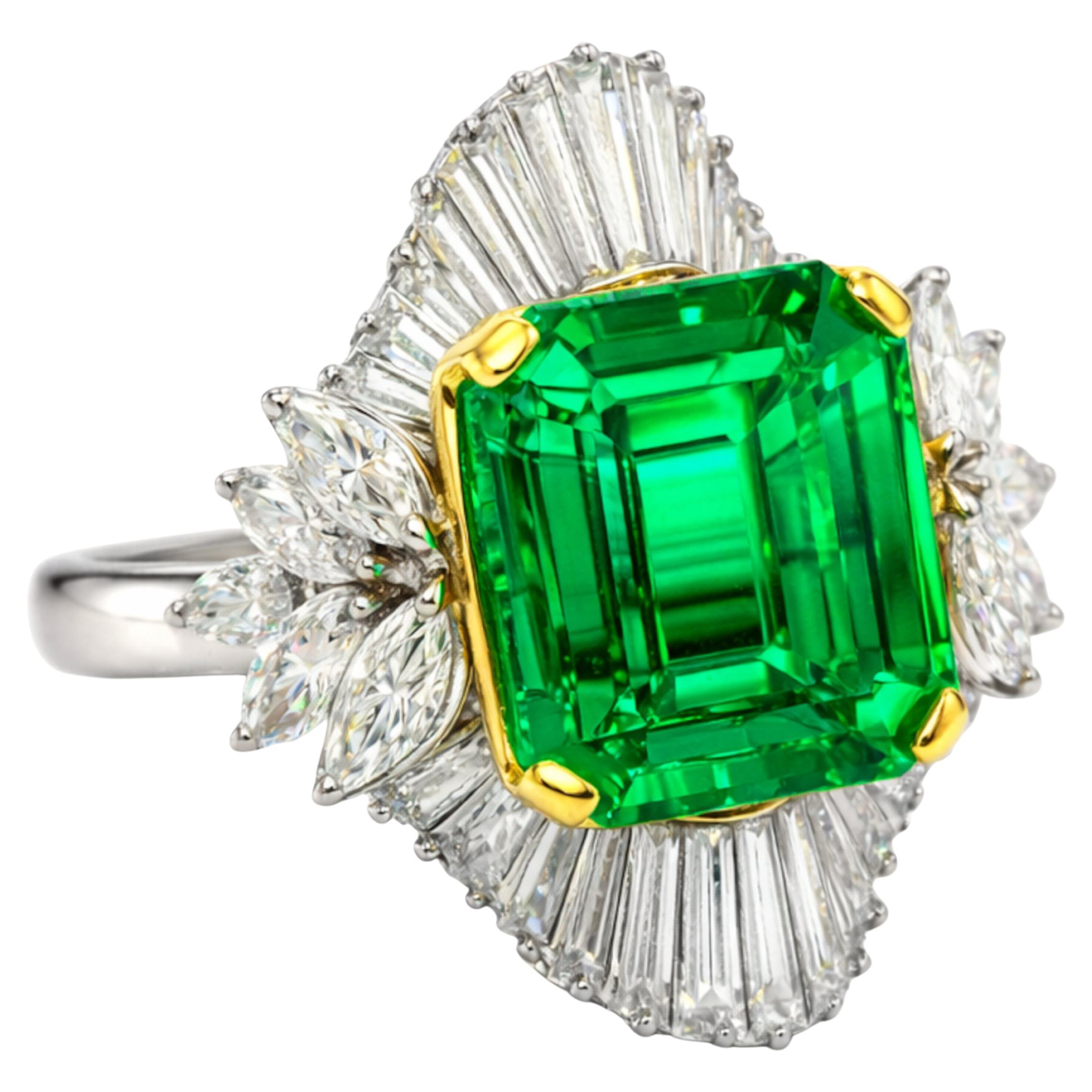 Kolumbianischer Smaragd und Diamant Platinring - 6,7 Karat im Angebot