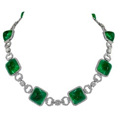 Colombian Emerald and Diamond Platinum Rose Gold Necklace
