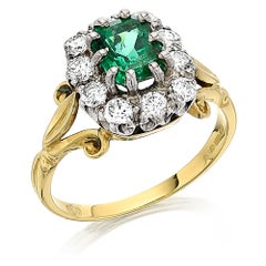Colombian Emerald and Diamond Rectangular Cluster Ring Vintage 18 Carat Gold