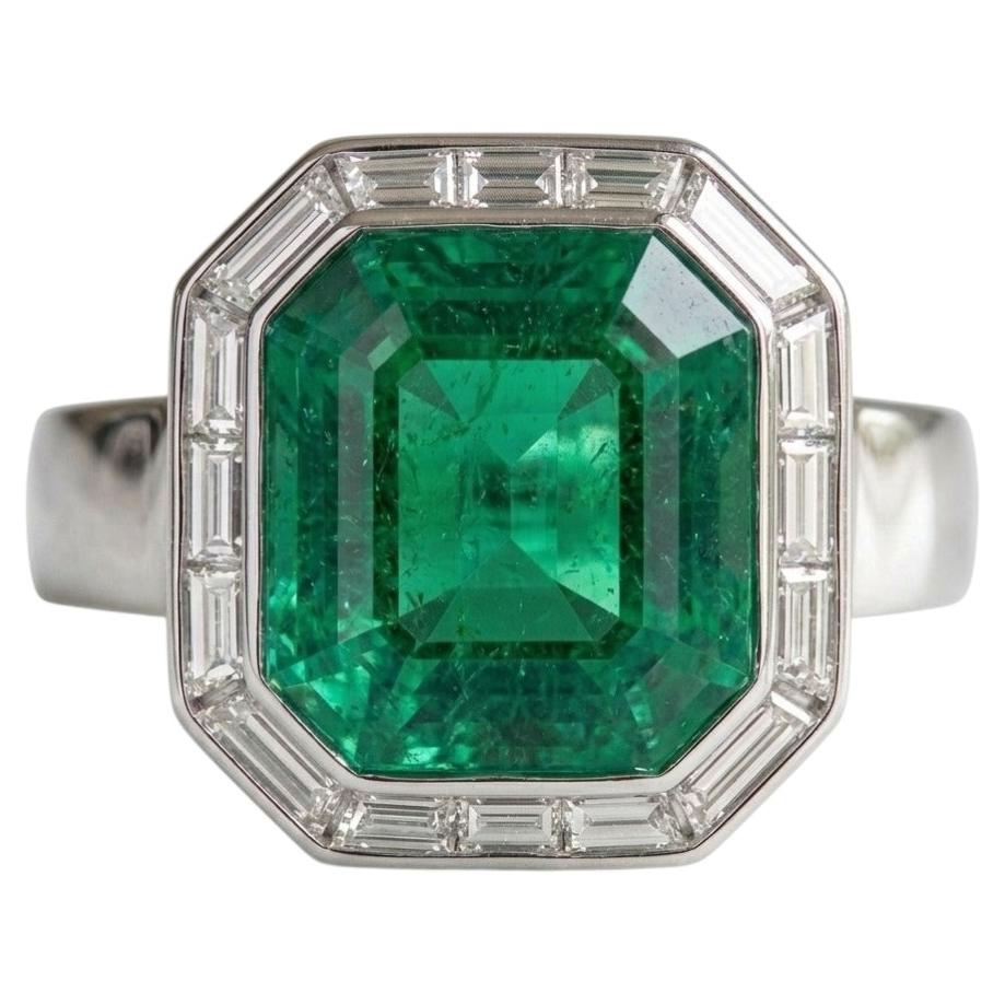 Colombian Emerald and Diamond Ring – 13.21 Carat Emerald Diamond Ring For Sale