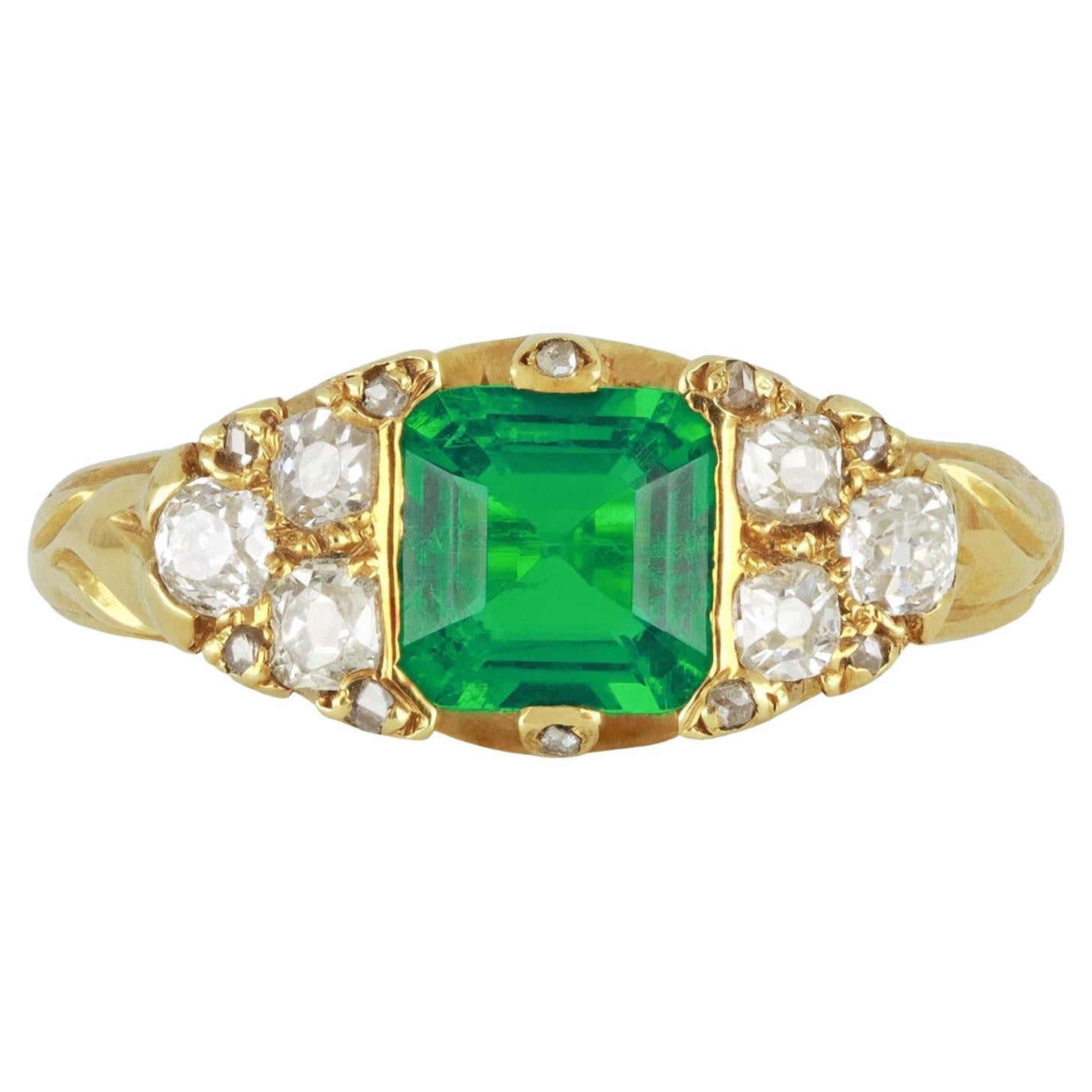 Colombian emerald and diamond ring, circa 1890.