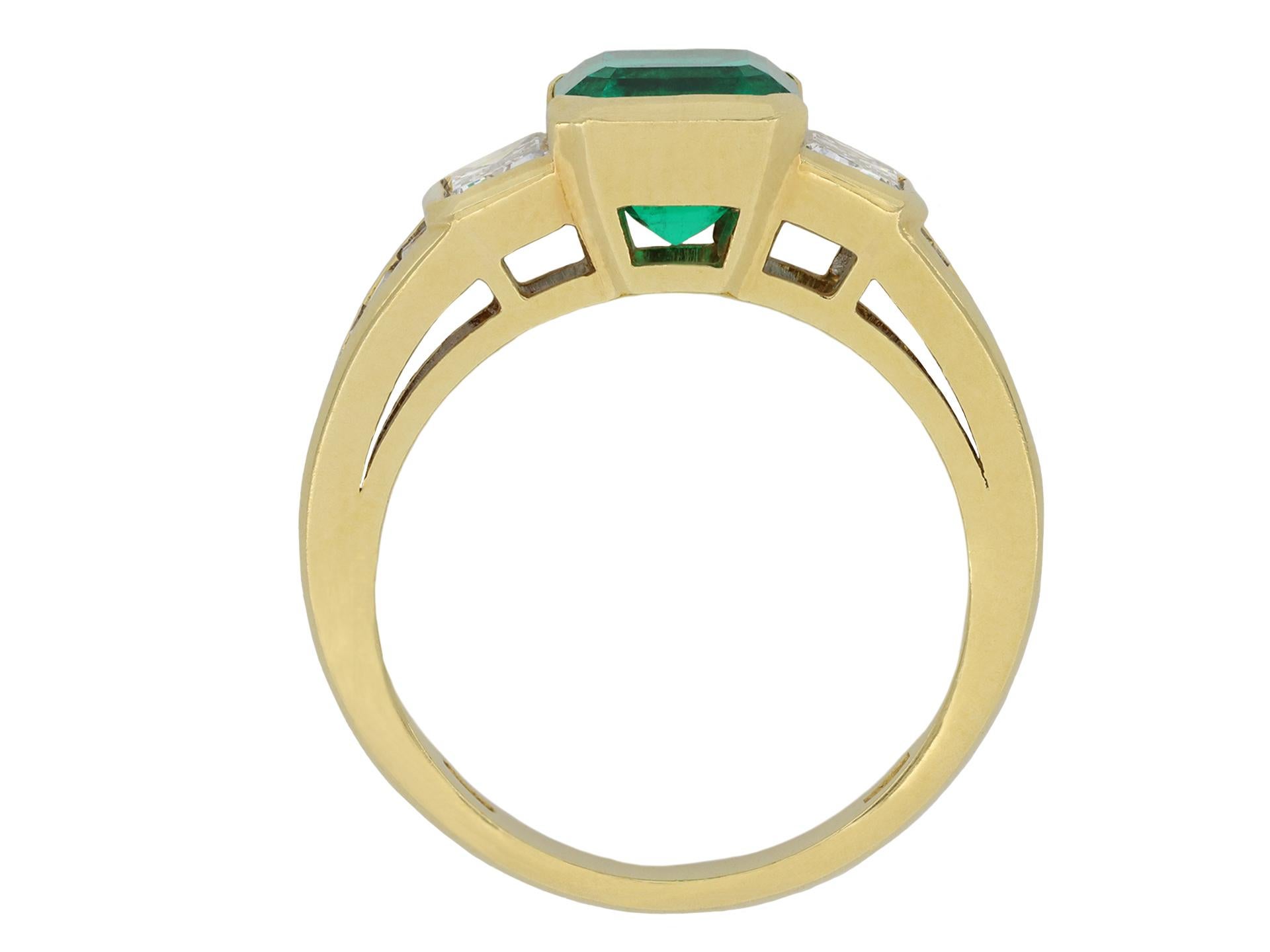 Emerald Cut Colombian Emerald and Diamond Ring, Circa 1970. For Sale