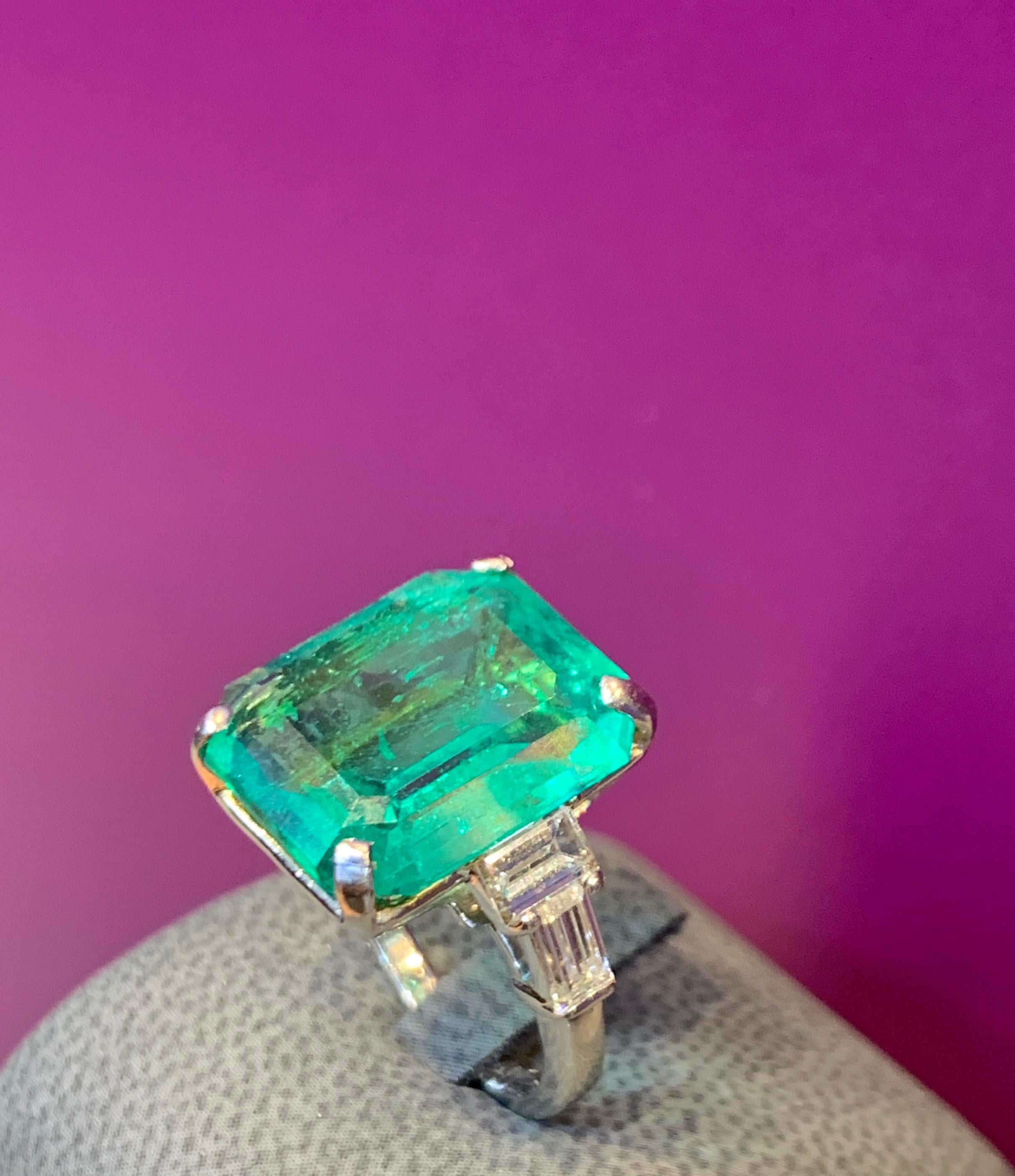 Emerald Cut Colombian Emerald and Diamond Ring