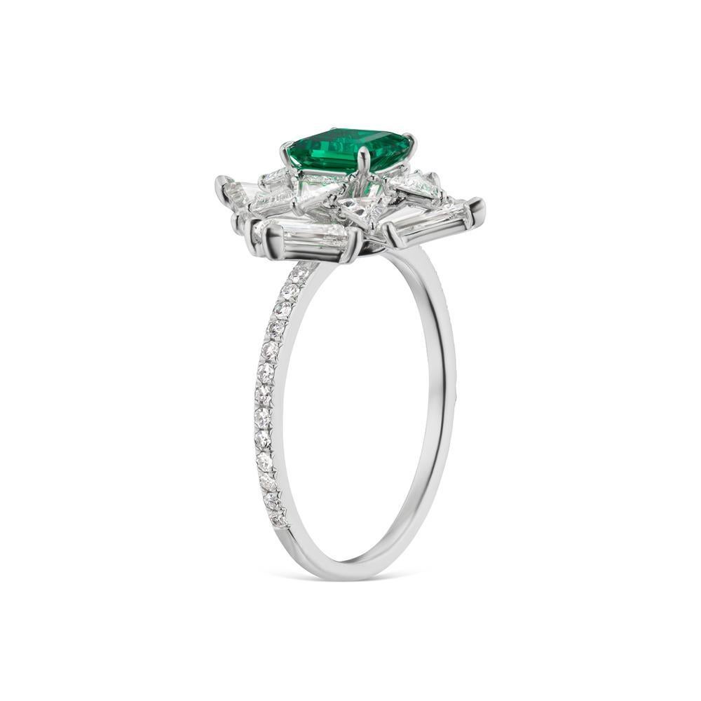 Modern Colombian Emerald and Diamond Ring For Sale