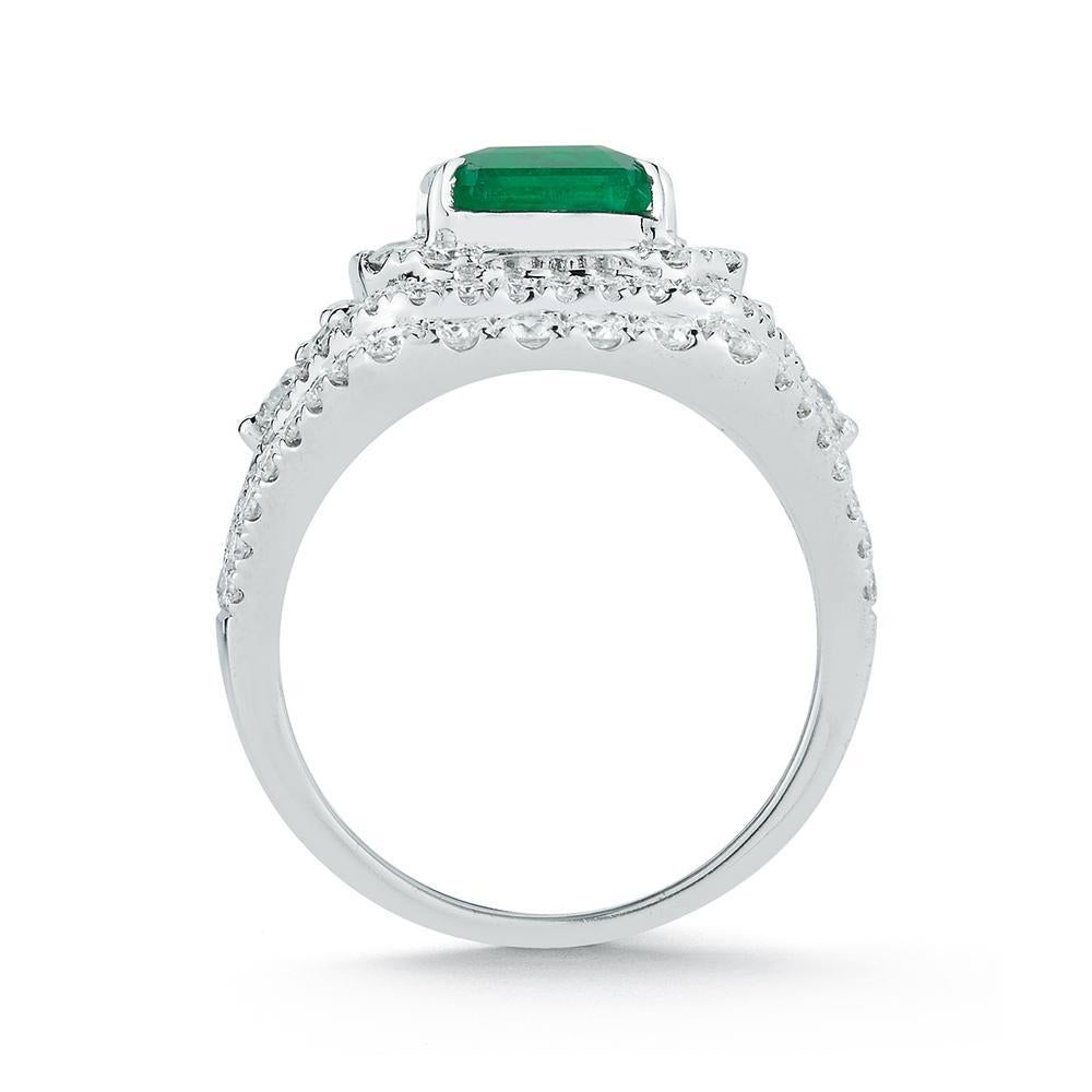 Modern 18k White Gold 2.83ct Colombian Emerald and 2.13ct Diamond Ring For Sale