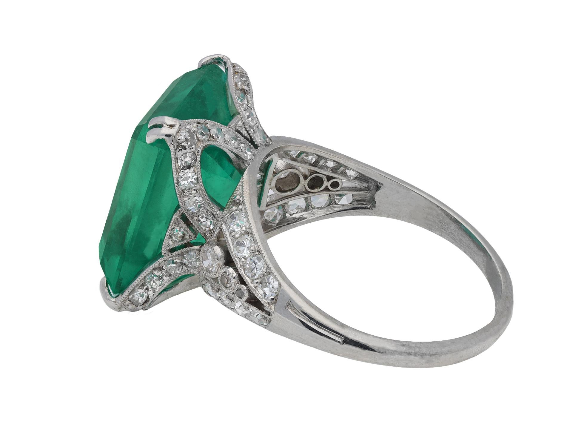 Edwardian Colombian Emerald and Diamond Ring, French, Circa 1915