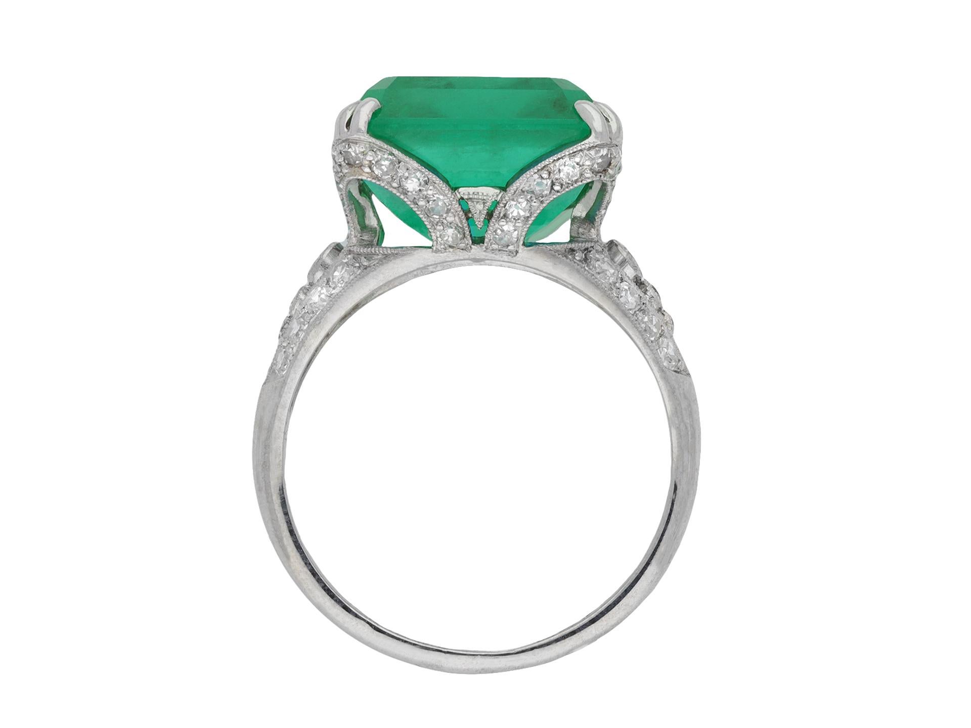 Emerald Cut Colombian Emerald and Diamond Ring, French, Circa 1915
