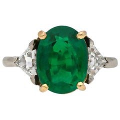 Antique Colombian emerald and diamond ring, French, circa 1930.