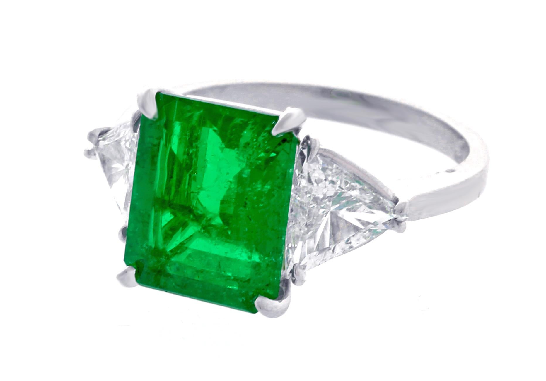 
From the master ring makers of Pampillonia, a Colombian emerald and diamond ring. The 3.32 carat emerald is AGL certified with only minor traces of traditional clarity enhancement.
♦ Designer: Pampillonia
♦ Metal: Platinum
♦ Emerald =3.32 minor