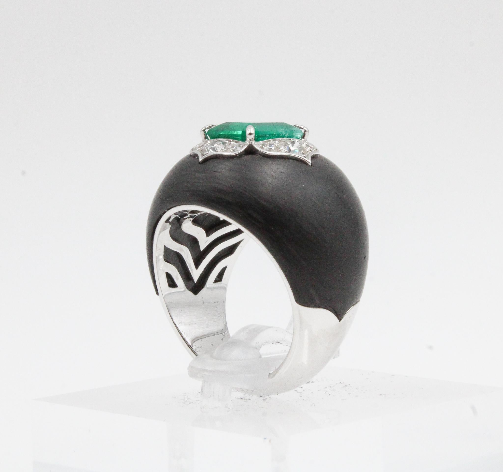 Kolumbianischer Smaragd- und Diamantring aus Karbonfaser und Weißgold im Angebot 1