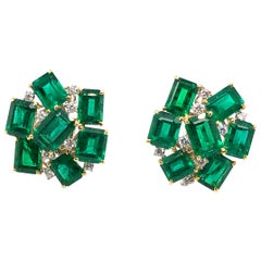Colombian Emerald and Diamond Studs Earrings in 18 Karat Gold