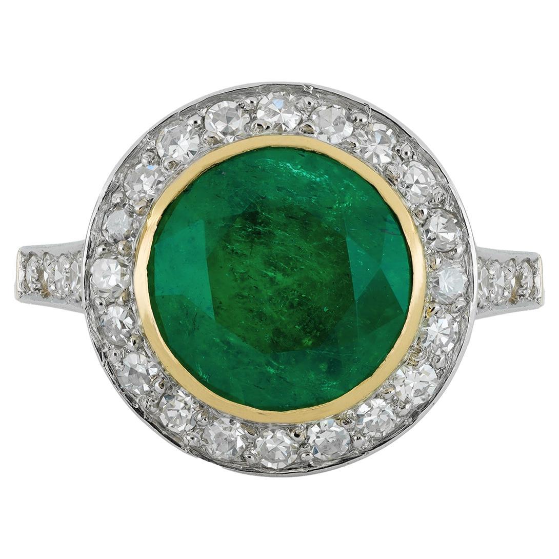 Anello a bersaglio in smeraldo colombiano e diamanti, 1915 circa in vendita