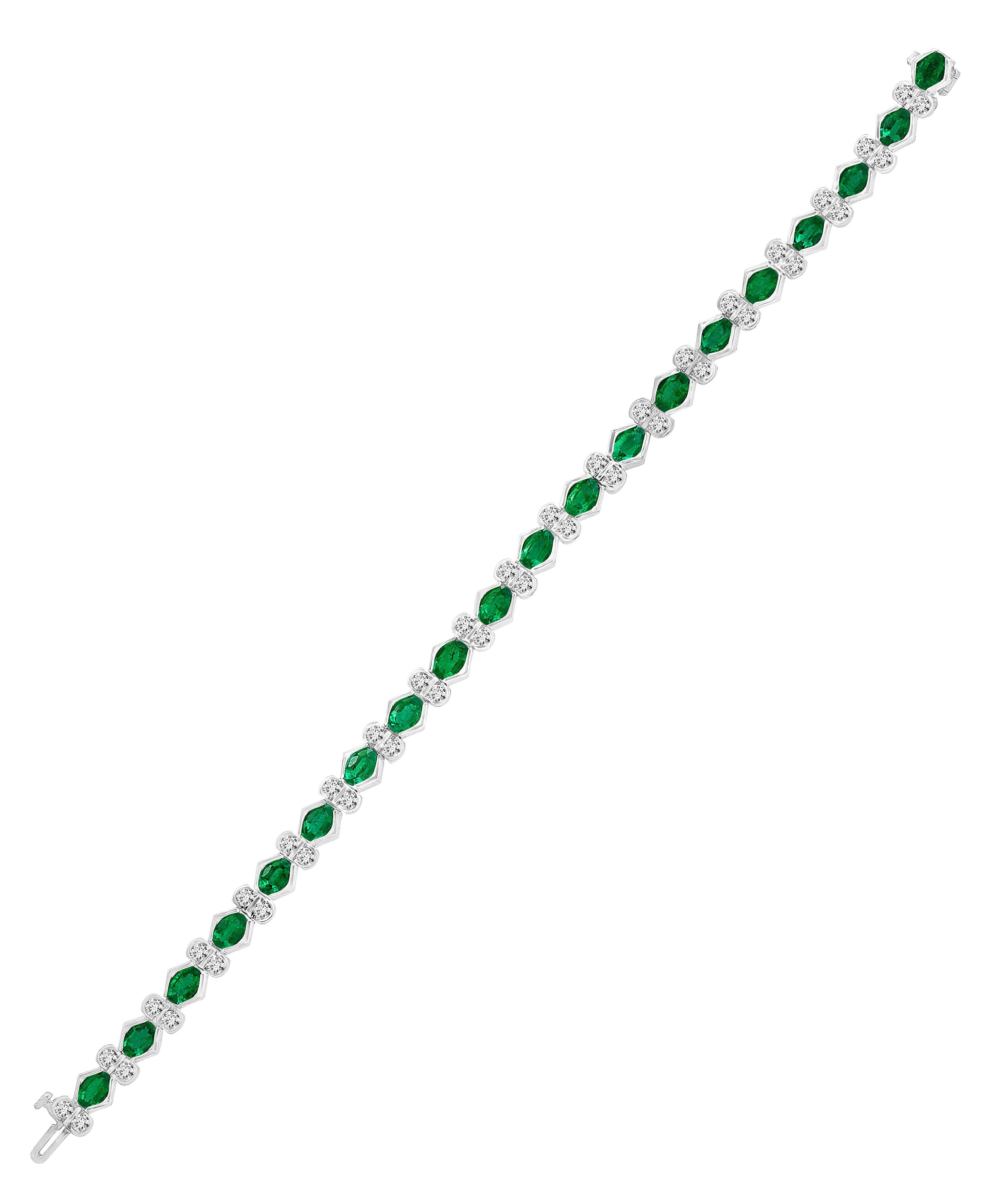 Natural Colombian Emerald & Diamond Tennis Bracelet 18 Karat White Gold, Estate 3