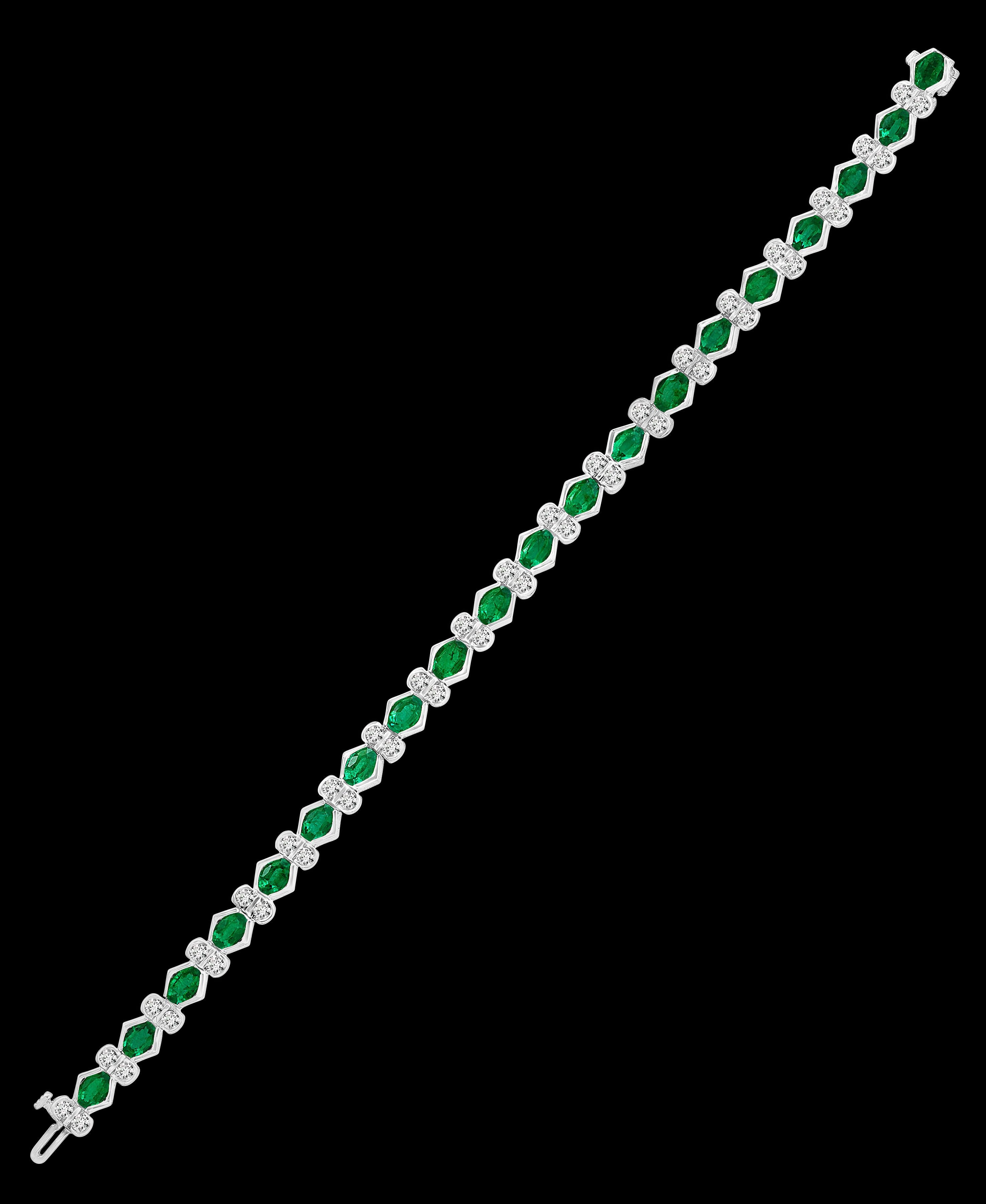 Natural Colombian Emerald & Diamond Tennis Bracelet 18 Karat White Gold, Estate 5