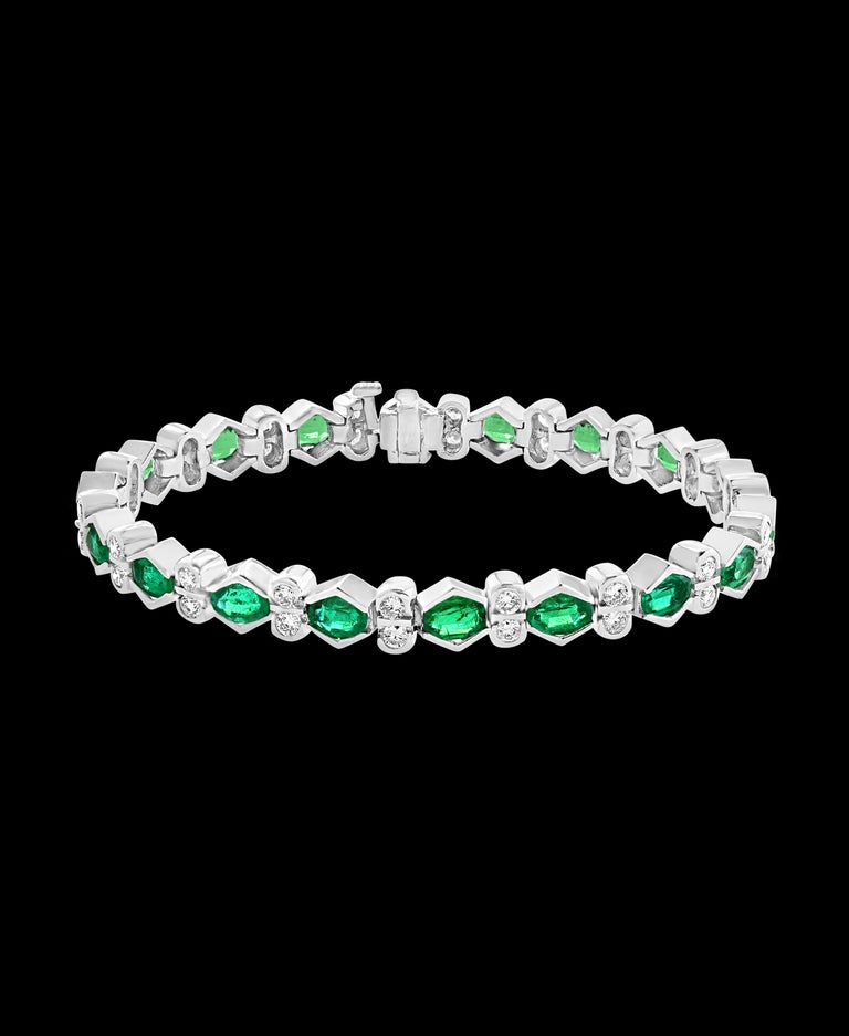 Colombian Emerald and Diamond Tennis Bracelet 18 Karat White Gold