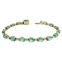 Colombian Emerald and Diamond Tennis Bracelet in 18 Karat Yellow Gold, 9.85 Ct
